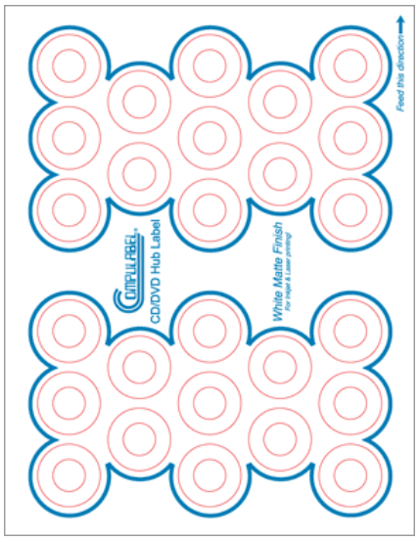 2600-Pak Matte Finish =CD/DVD HUB= Labels (100 sheets, 26 per sheet)