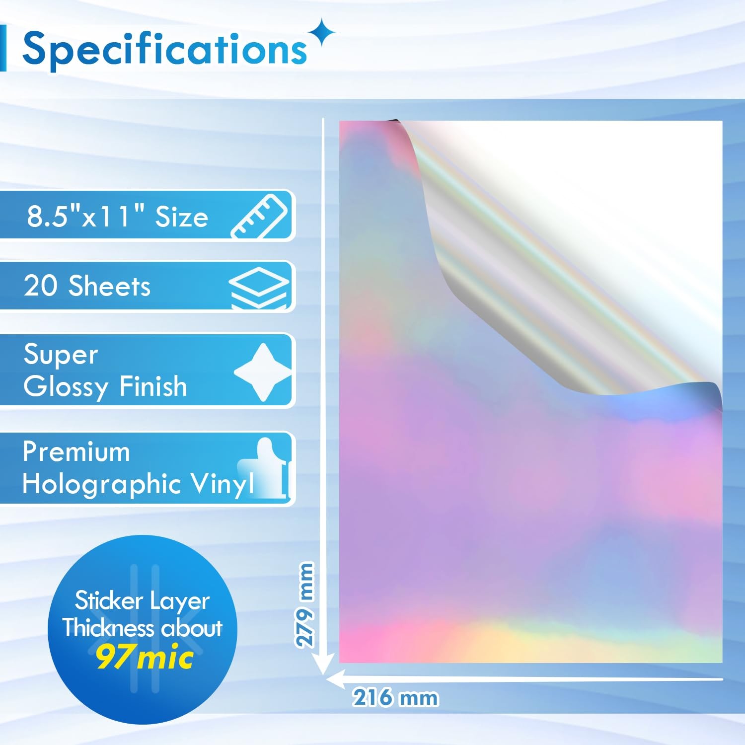 Koala Holographic Sticker for Inkjet Printer – 20 Sheets 8.5×11 Inch, Rainbow…