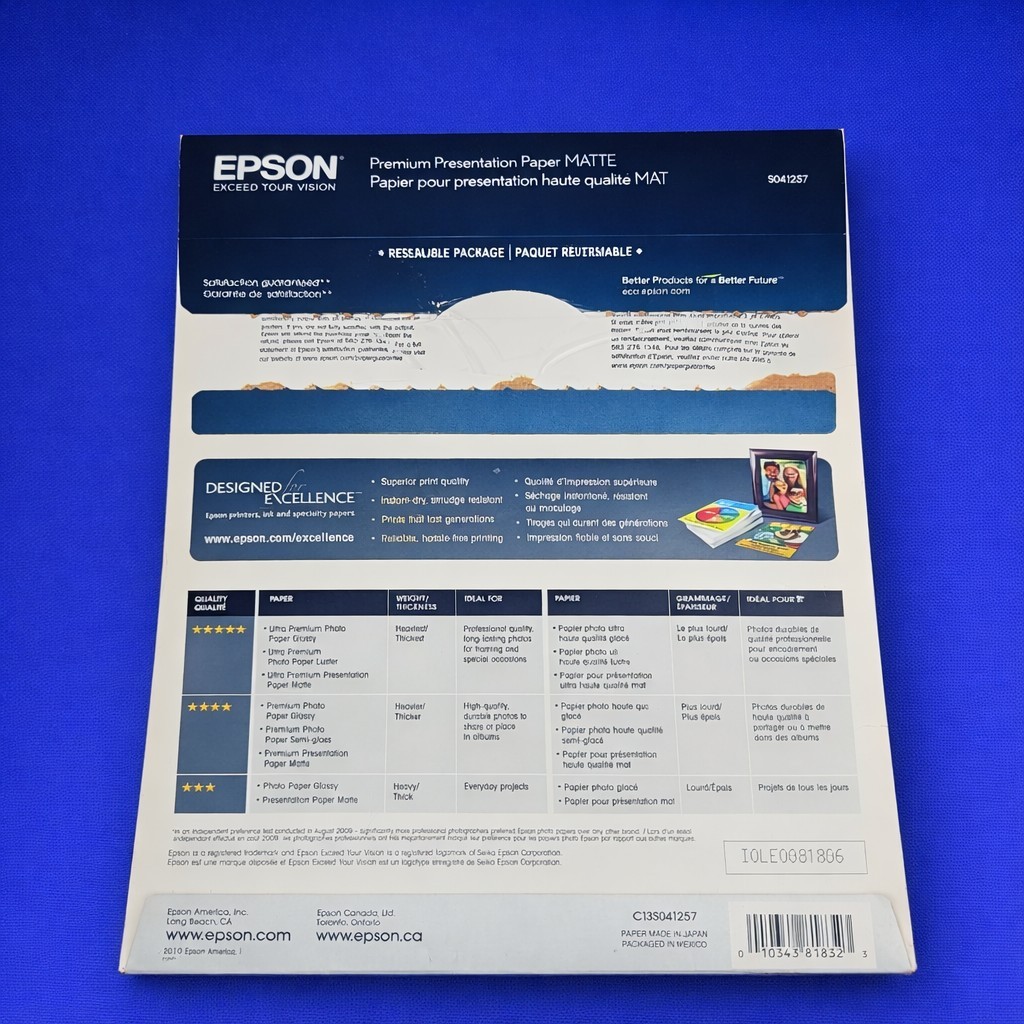 📄 Epson Premium Presentation Paper Matte 8.5×11 S041257 – 50 Sheets 📄