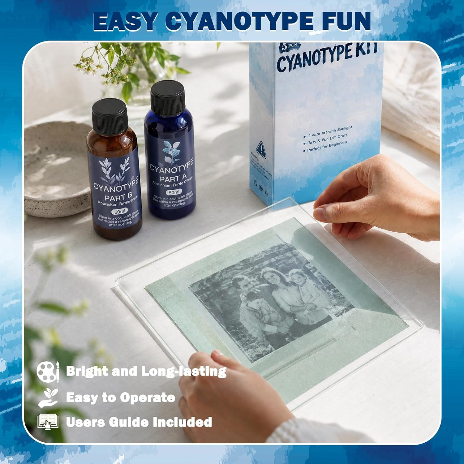 Cyanotype Kit, 5Pcs Cyanotype Solution Set with Cyanotype Part a and B, Sun Prin