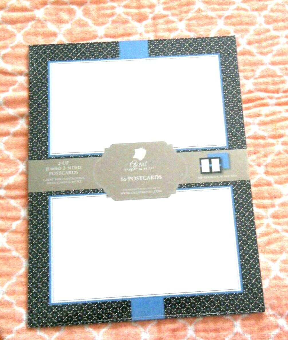 8 1/2 X 11 Laser & Inkjet Printer Postcards 16 Jumbo 2-Up