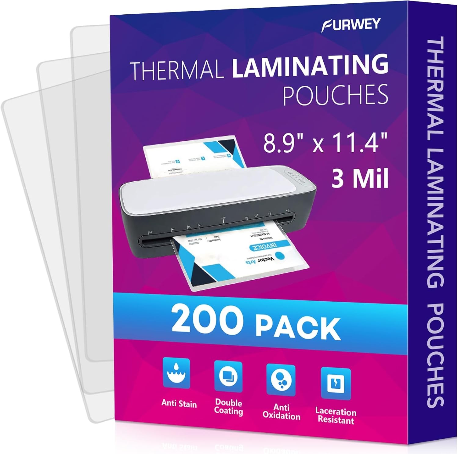200 Pack Laminating Sheets, 3 mil, 8.9″ x 11.4″ Thermal Laminating Pouches