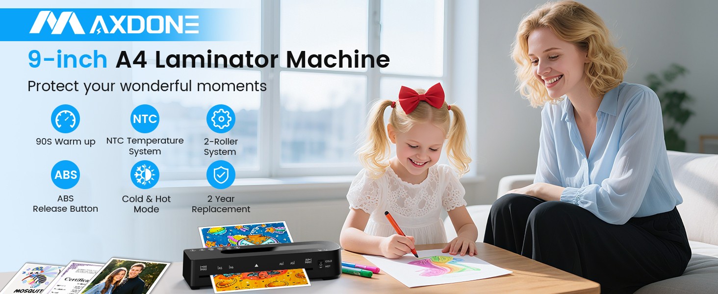 Laminator Machine, A4 Laminators Hot & Cold with 20 Laminating Sheets and