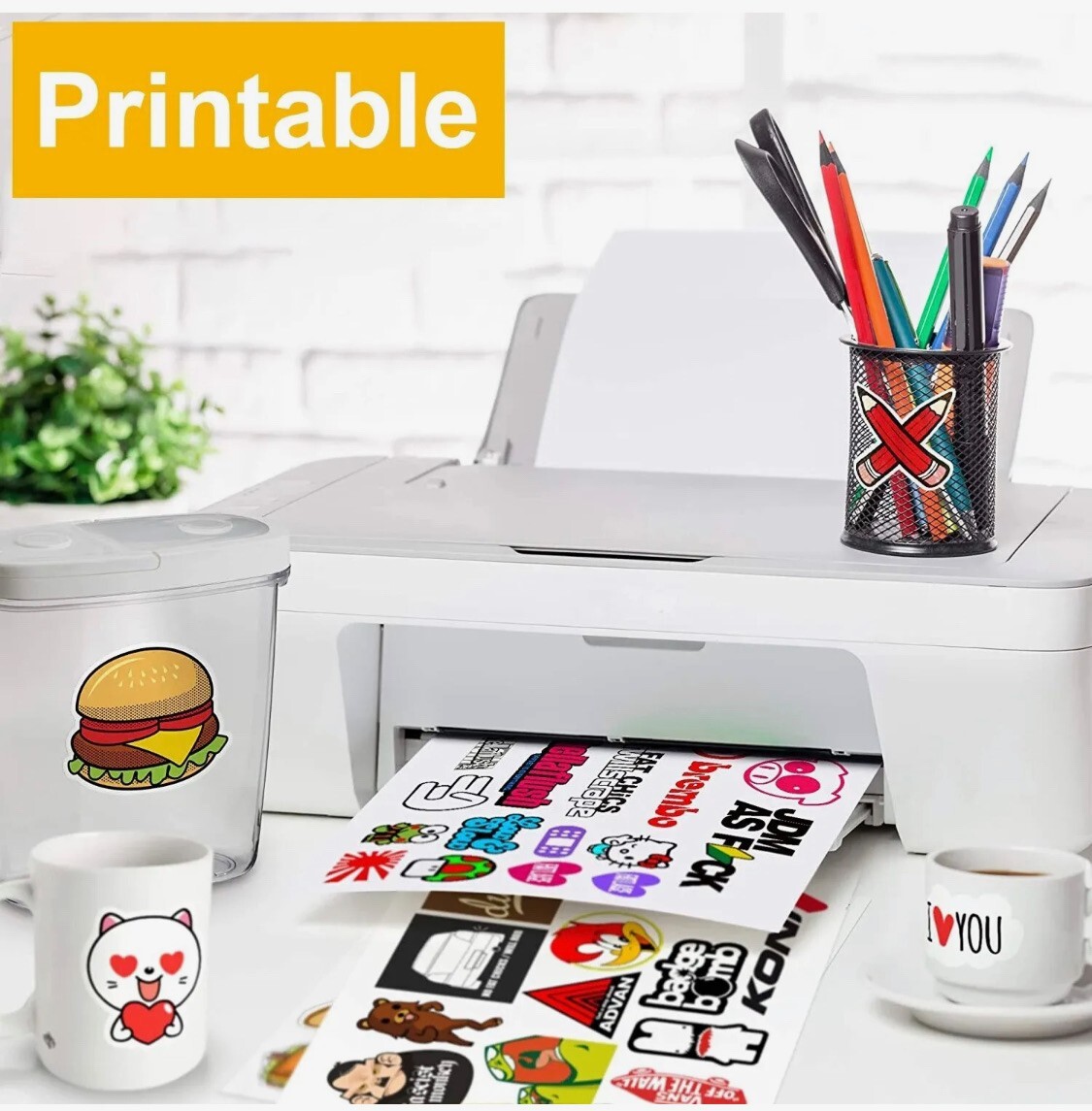 Glossy Printable Vinyl Sticker Paper for Inkjet Printer 25 Sheets 8.5″x11″