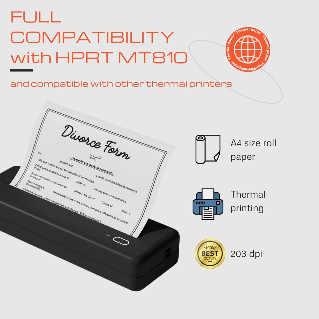 A4 Thermal Paper Rolls for HPRT MT810 & POOOLITECH Portable Printer white