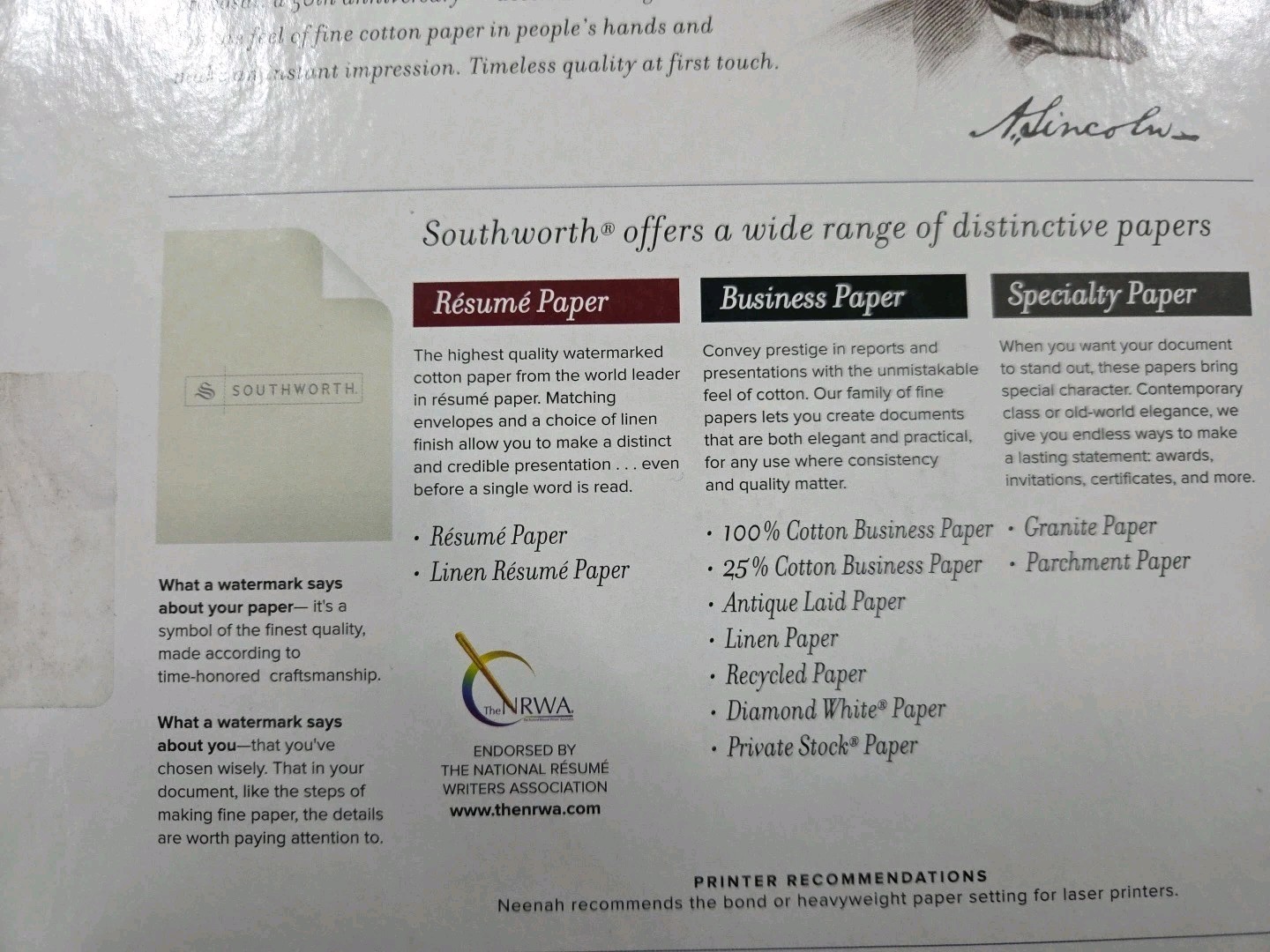 SouthWorth Resume Paper.100% Cotton.Laser,inkjet .Ivory Color .100 Sheets. 24LB