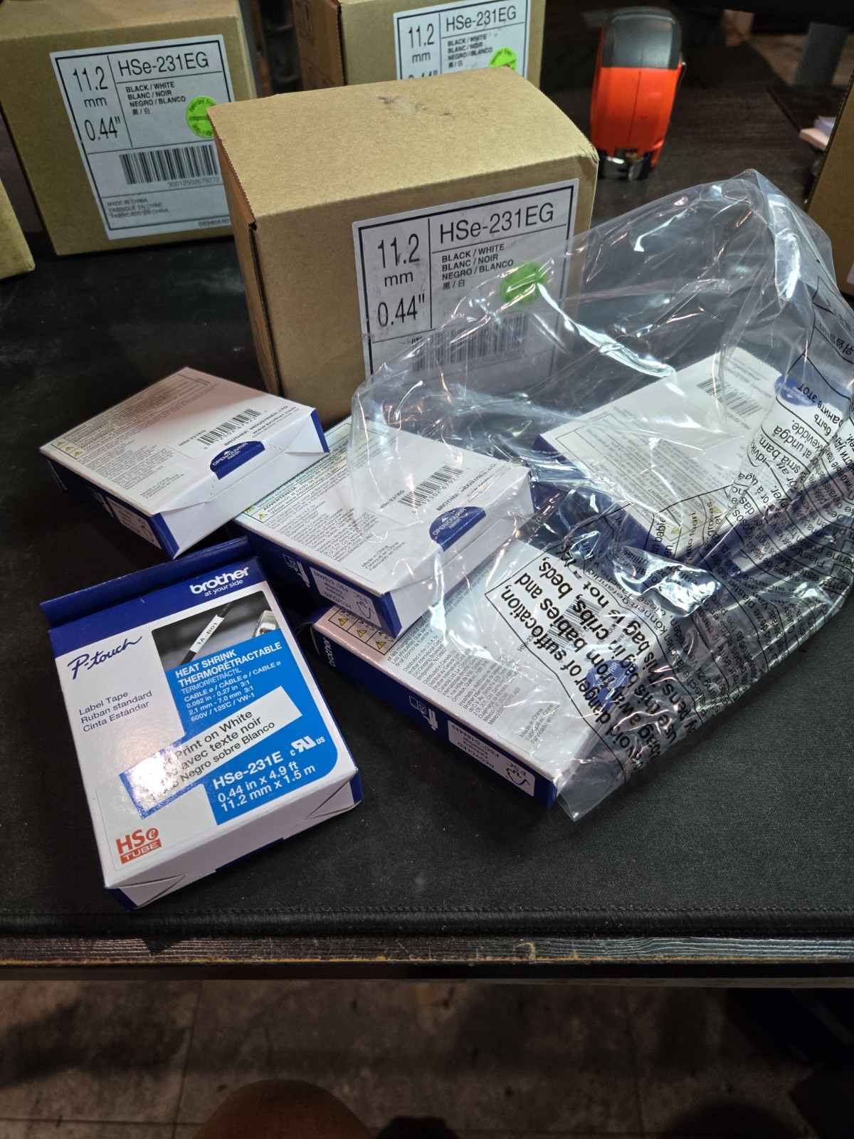 ( 6 ) Brother P-Touch HSe-231EG BLACK ON WHITE Label Tape 0.44” x 4.9’ NIB $15