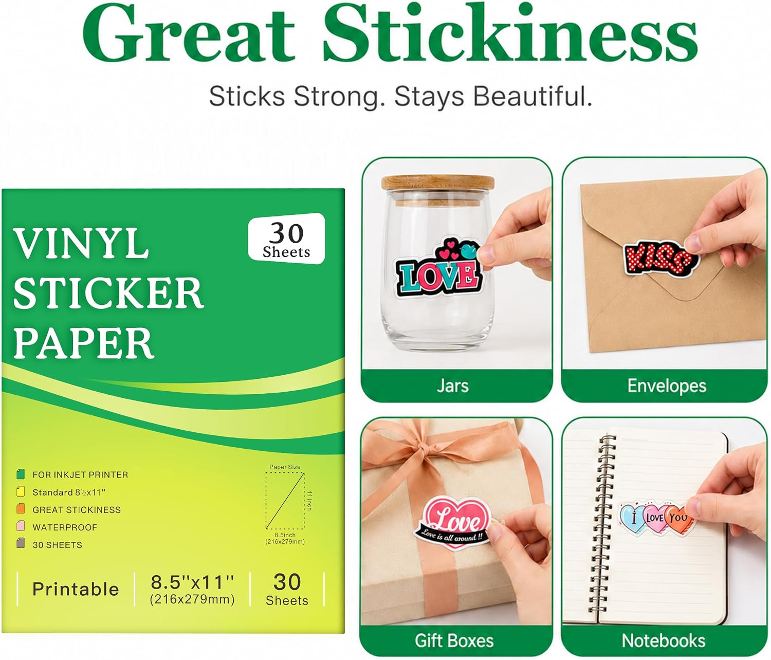 30 Sheets Printable Clear Sticker Paper for Inkjet Printer, Premium