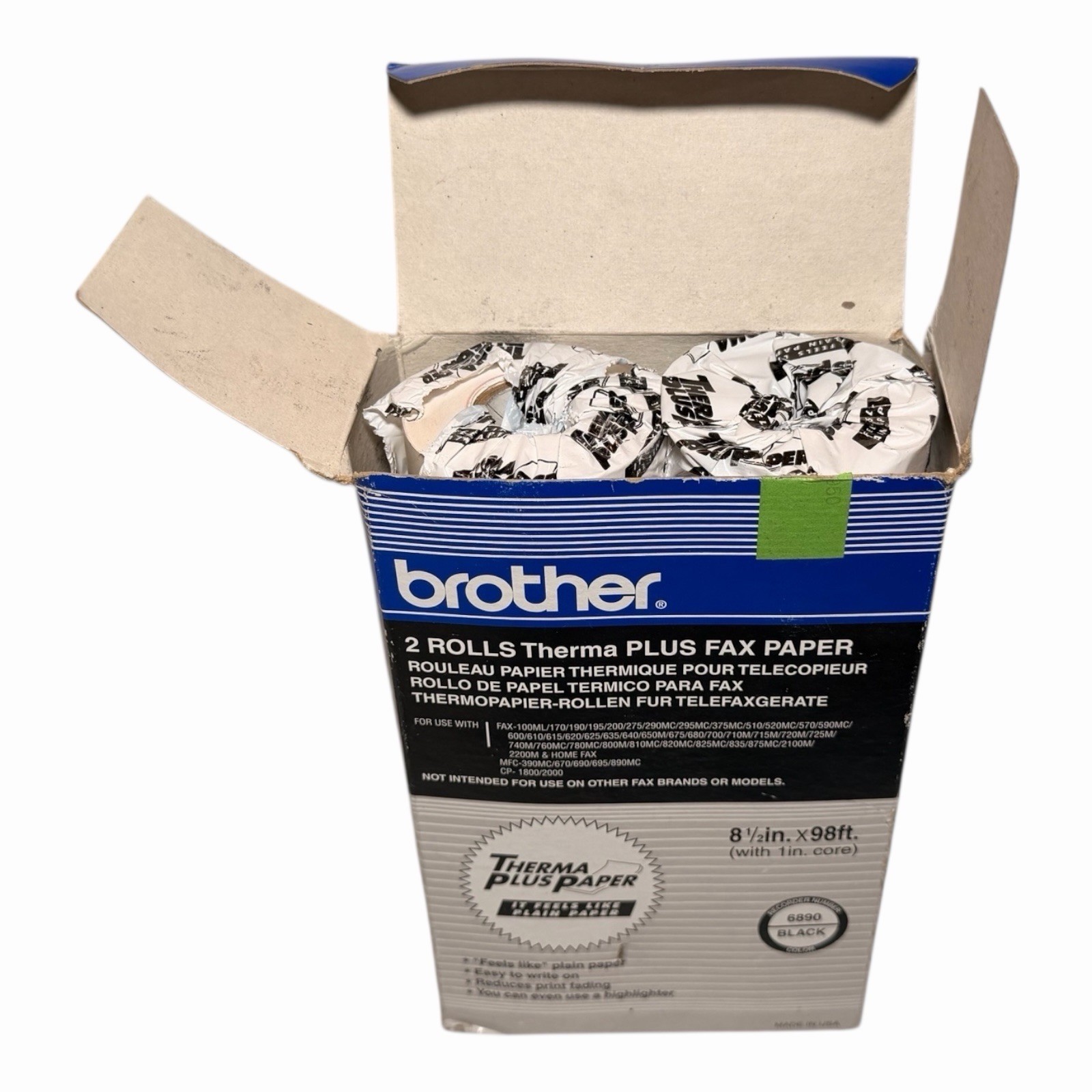 Brother Therma Plus Fax Paper 2 Rolls 6890 8-1/2″ x 98′ New