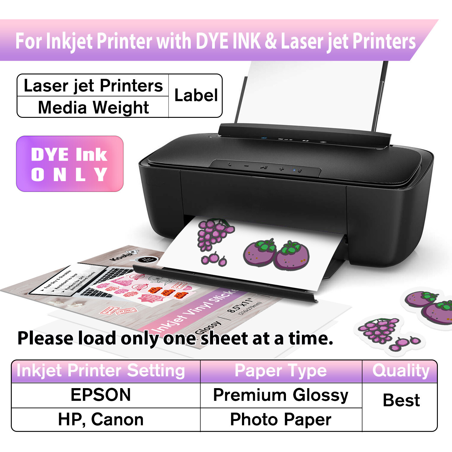 40 Full Sheets Printable Vinyl Sticker Paper Waterproof Glossy Inkjet Printer