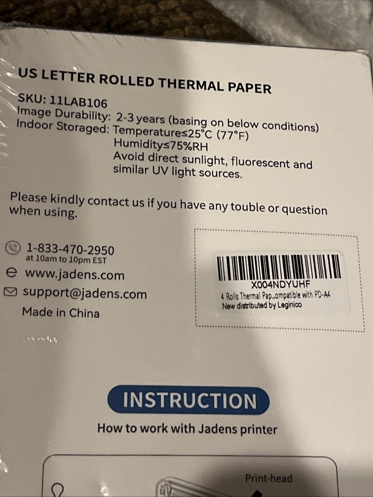 JADENS US Letter Size Quick-Dry Thermal Printer Paper 4 Rolls, Quick-dry