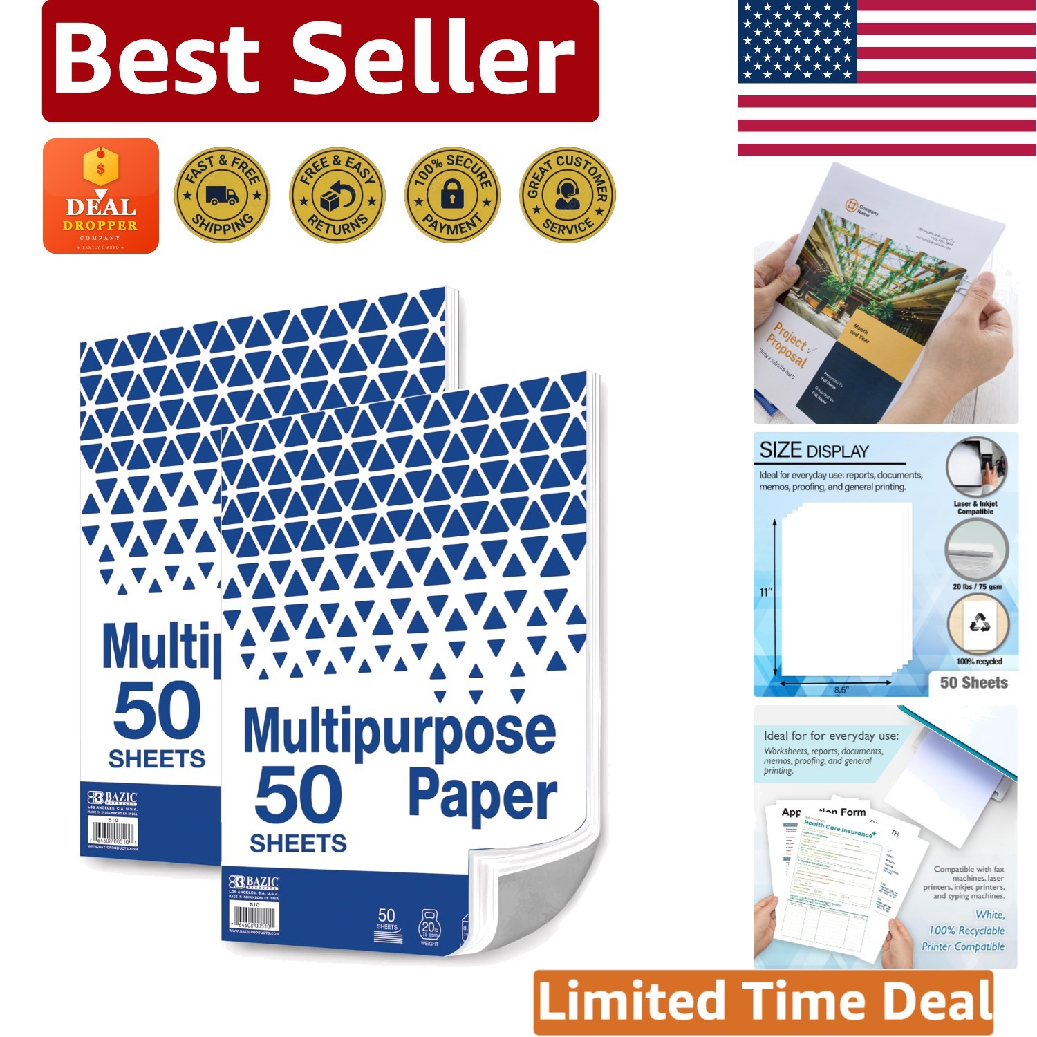 Reliable 8.5″ x 11″ Copy Paper – 100 Sheets, Smooth Finish, Jam-Free Printing