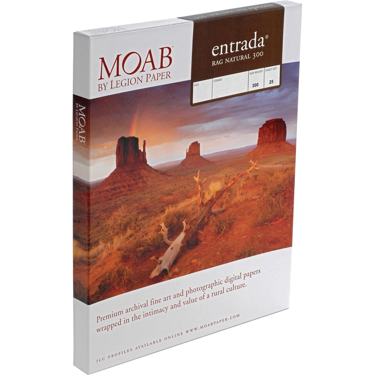 Moab Entrada Rag Fine Art 2-Side Natural Matte Inkjet Paper, 17×22″, 25 Sheets