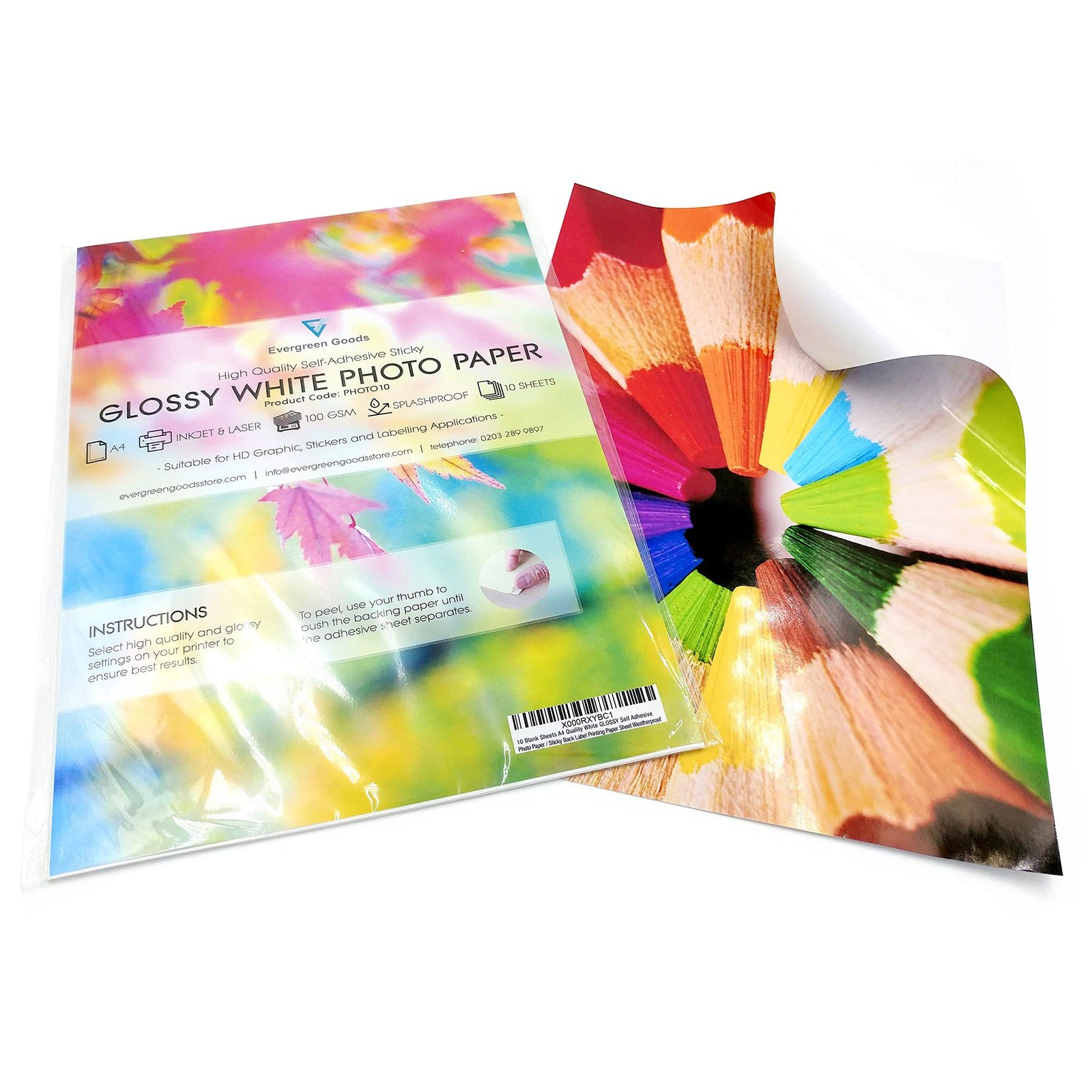 Evergreen Goods A4 Glossy Self Adhesive Photo Paper 10 Sheets, 200gsm, Wa…