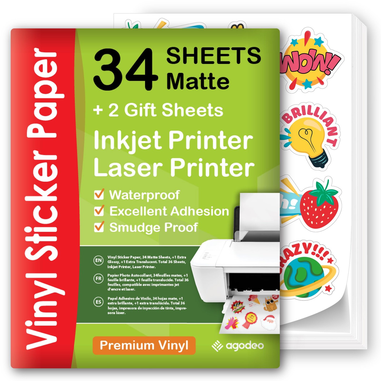 Premium Printable Vinyl Sticker Paper for Inkjet Printer – 34 Sheets Self-Adh…