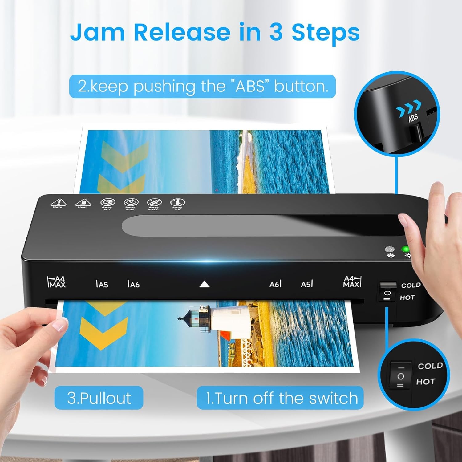 Laminator Machine, A4 Laminators Hot & Cold with 20 Laminating Sheets and