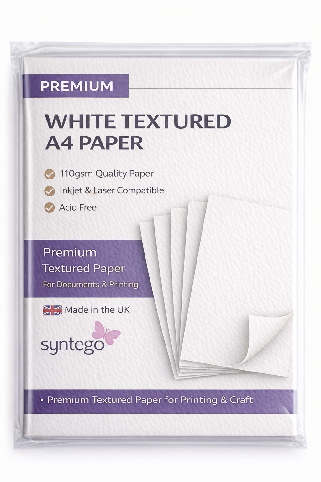 100 Sheets A4 White Paper Textured 120gsm Suitable Inkjet Printers Crafting