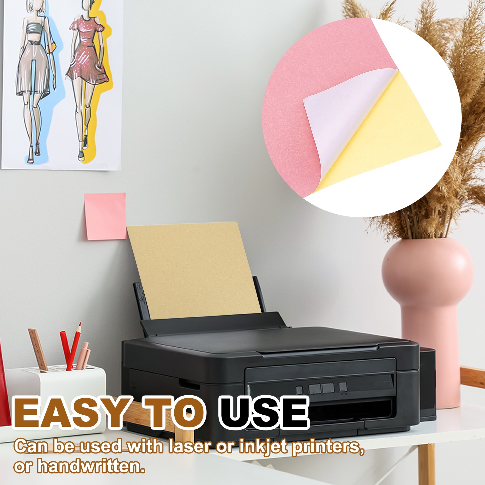 15 Sheets Printable Self Adhesive Sticker Paper for Inkjet Printer Light Pink