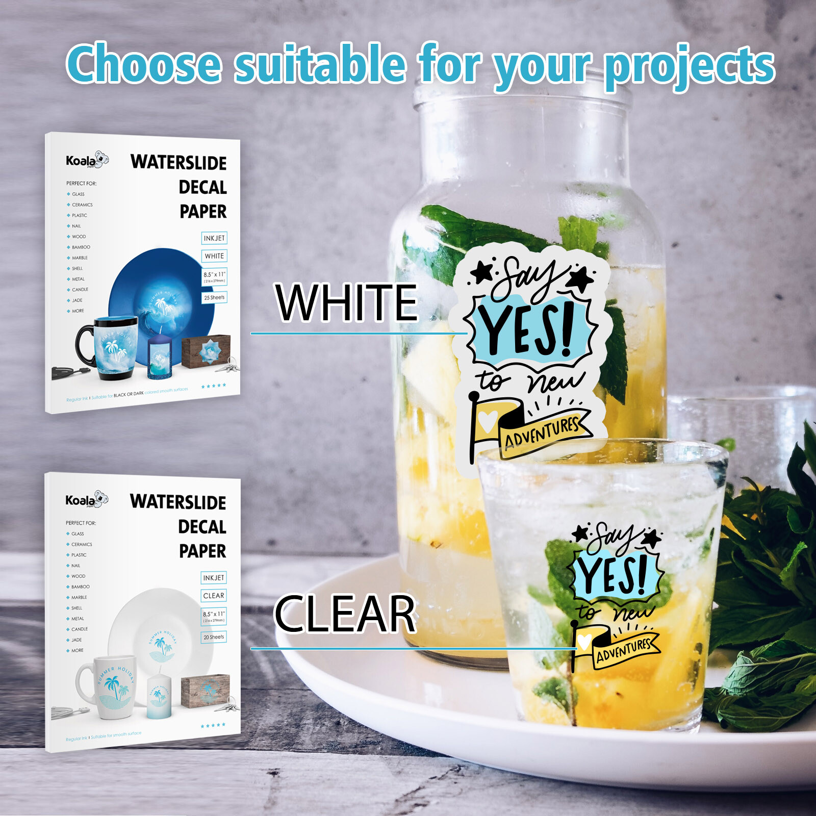 Koala Waterslide Decal Paper Inkjet CLEAR 20 Sheets 8.5×11 Water Slide Transfer