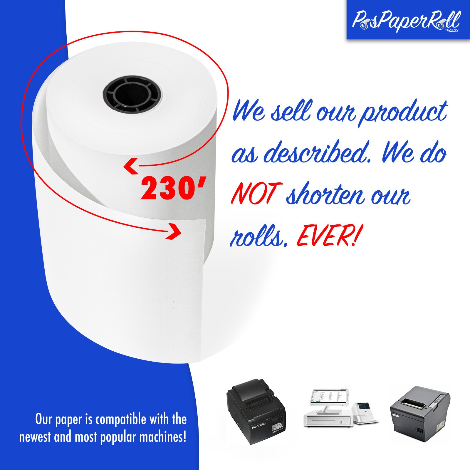 (48) 3-1/8″ x 230′ Thermal Receipt Paper Rolls POS Epson Star TSP Bixolon Micros