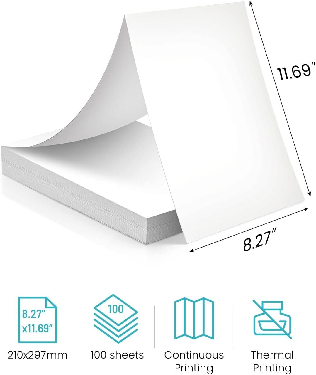 100PC Thermal Paper A4 Foldable for Portable Printer For Phomemo M08F HPRT MT800