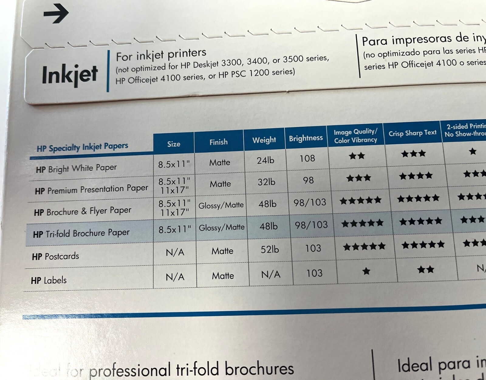 HP Tri-fold Brochure Paper Glossy Pk 100 Sheets NEW