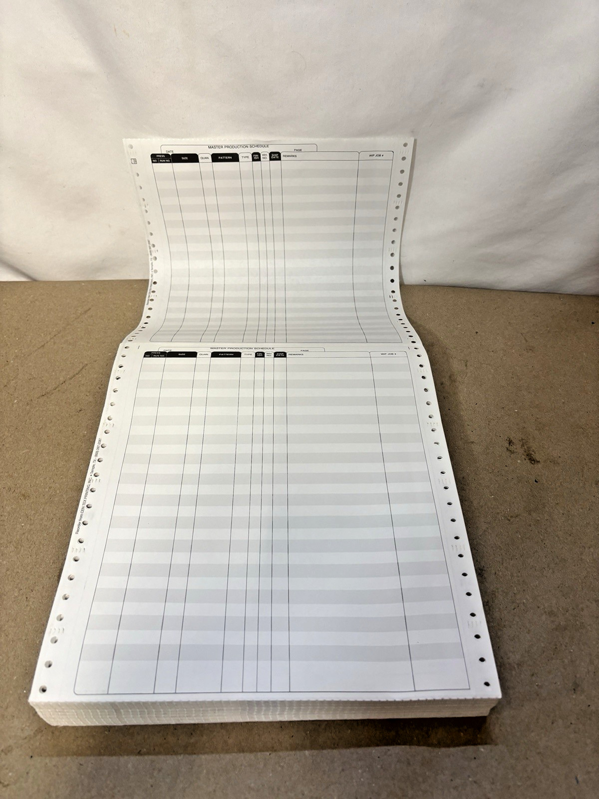 Dot Matrix Continuous Feed “MASTER PRODUCTION SCHEDULE” Paper 200 Sheets