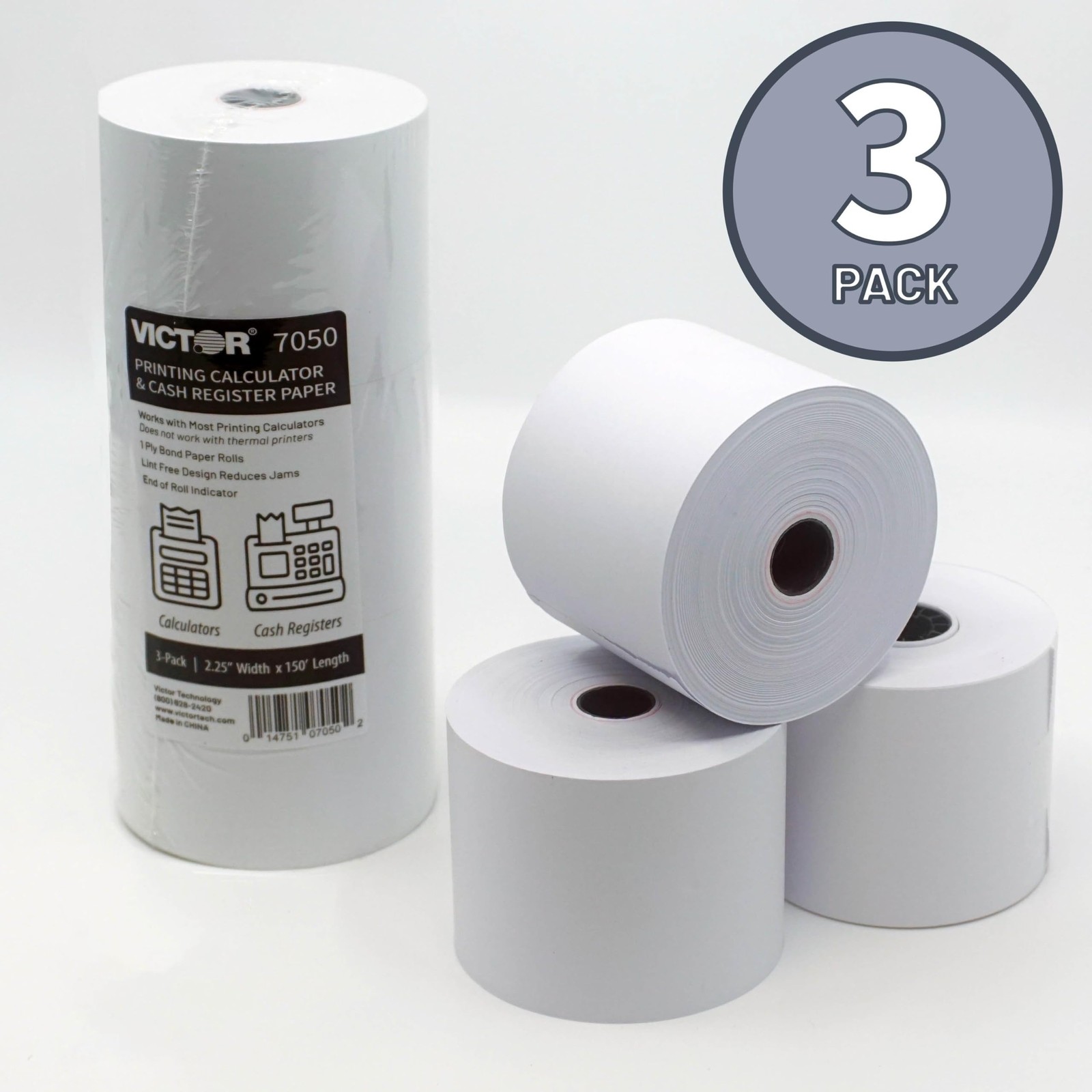 Victor 7050 Compact White Paper Rolls for Handheld and Portable Printing Calc…