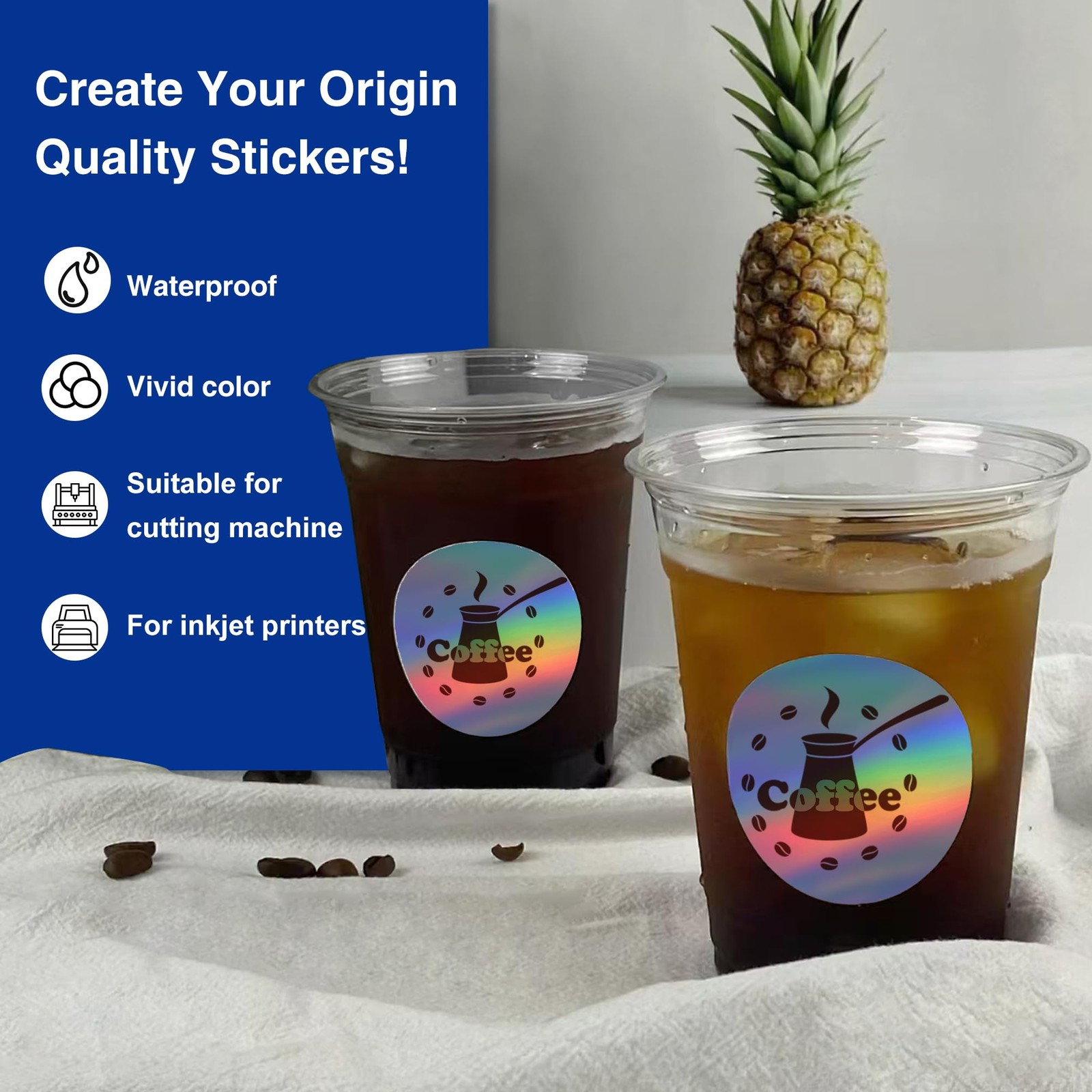 Printable Holographic Sliver Vinyl Sticker Paper 8.5 x 11, 20 Pack, Removable…