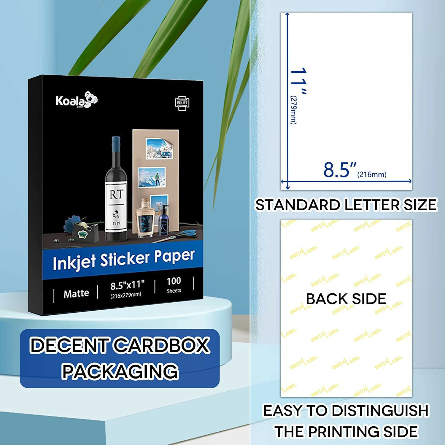 300 Sheets Koala Sticker Paper 8.5×11 Matt White Full Sheet Label Inkjet / Laser