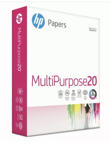 NEW HP Multipurpose Paper 96 Brightness 20 lb 8 1/2 x 11 White 500 Sheets/Ream