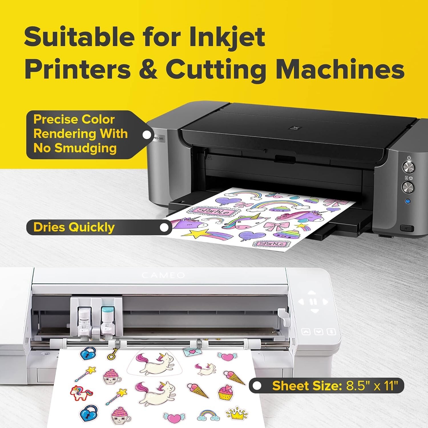 Glossy Printable Vinyl Sticker Paper for Inkjet Printer 25 Sheets 8.5″x11″