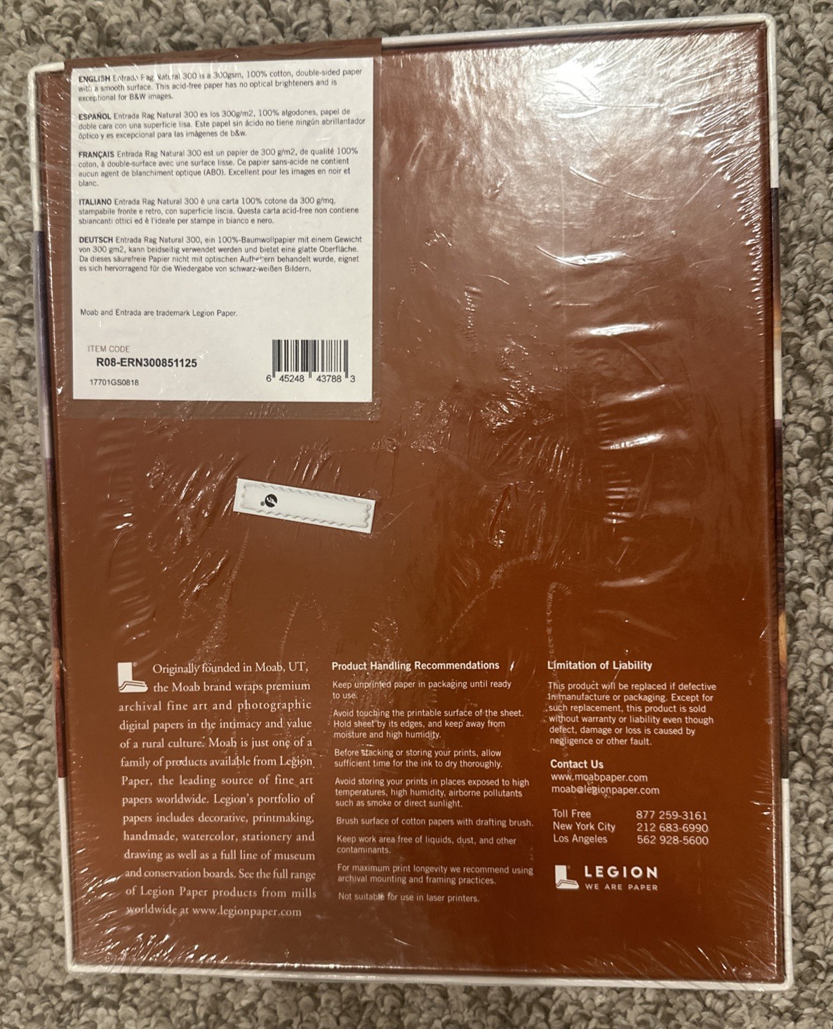 Moab R08-ERN300851125 Entrada Rag Natural 300 Paper, 8.5X11″, 25 Sheets, SEALED