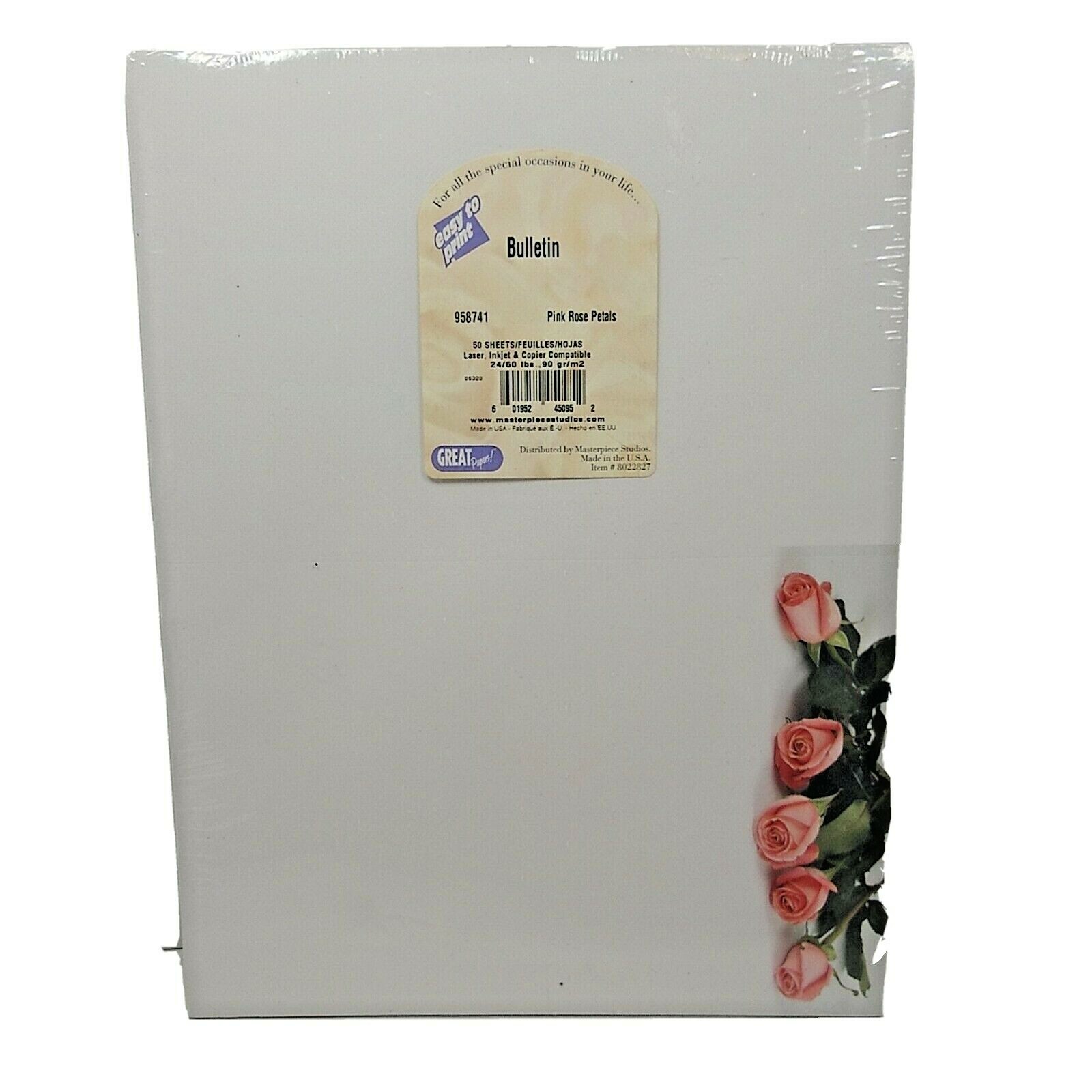 Bulletin Pink Rose Printer 60 lb Paper Sealed Package 50 Sheets USA Made