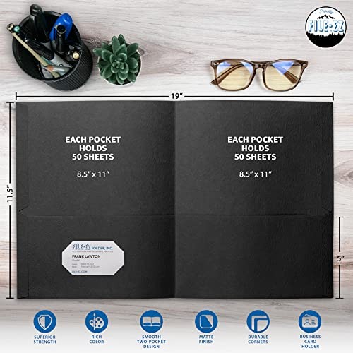 Two-Pocket Folders, 125-Pack, Textured Paper, Letter Size 125 Folders Black