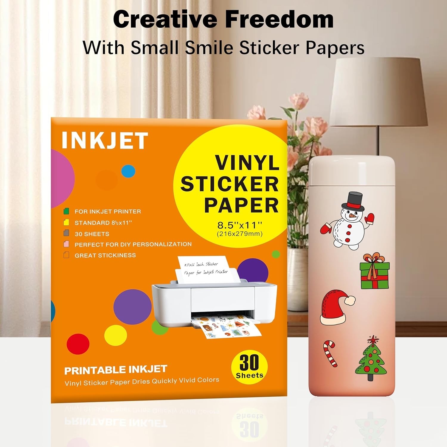30 Sheets Printable Vinyl Sticker Paper Clear – 8.5×11″ for Inkjet Printers,…