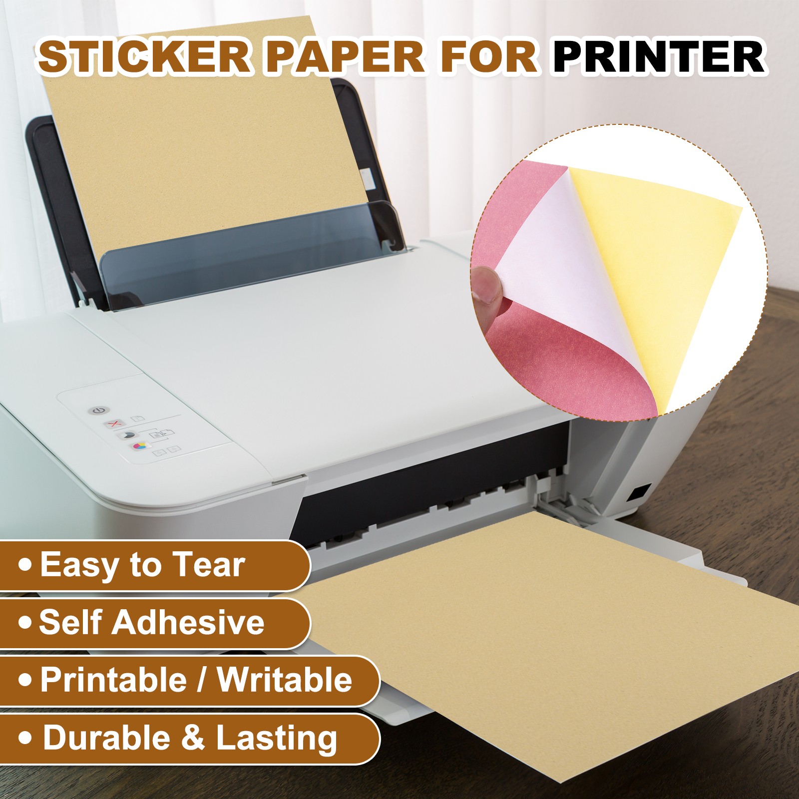 15 Sheets Printable Self Adhesive Sticker Paper for Inkjet Printer Light Pink