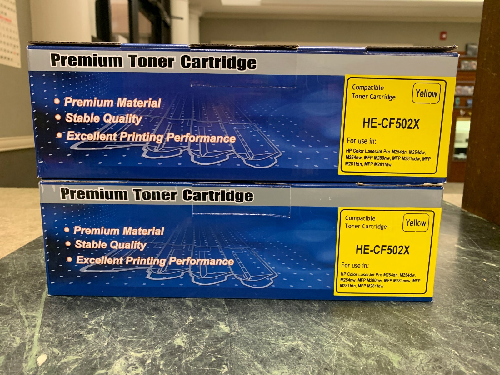 Lot of 2 CF502X Compatible Yellow Toner Cartridges for HP 202X LaserJet Pro MFP