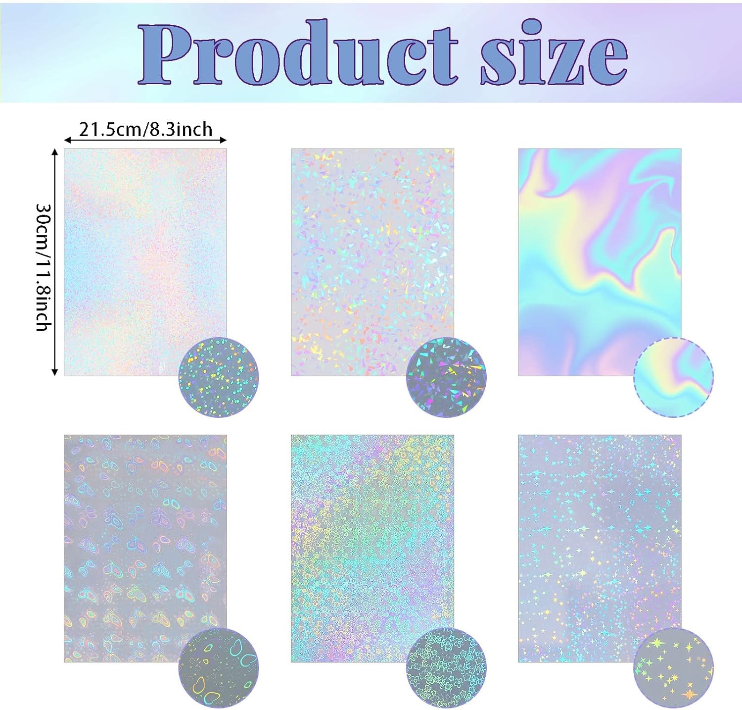 30 Pcs 6 Styles Holographic Laminate Sheets Transparent Holographic Overlay