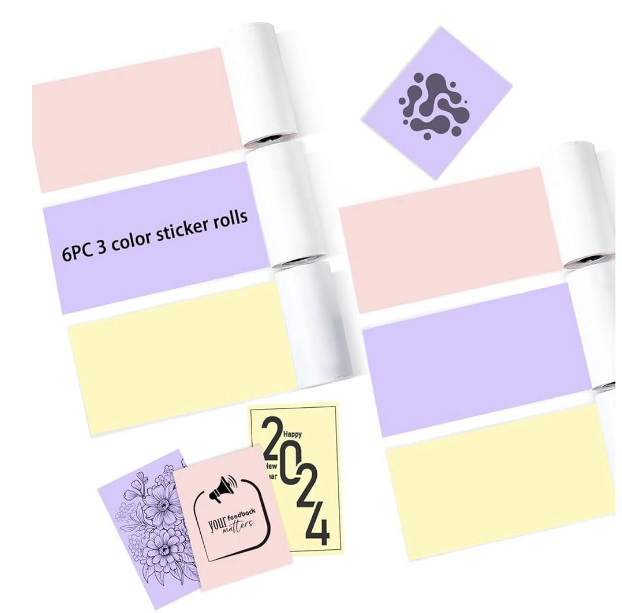 12 Rolls Colored Printer Paper, Self-Adhesive Thermal Paper