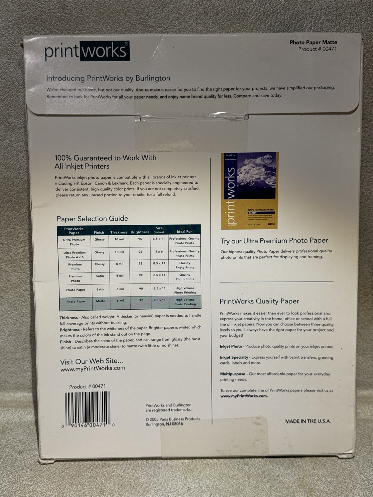 Burlington Printworks #00471 Photo Paper 8.5”x11” MATTE 49 Sheets (used 1 Sheet)