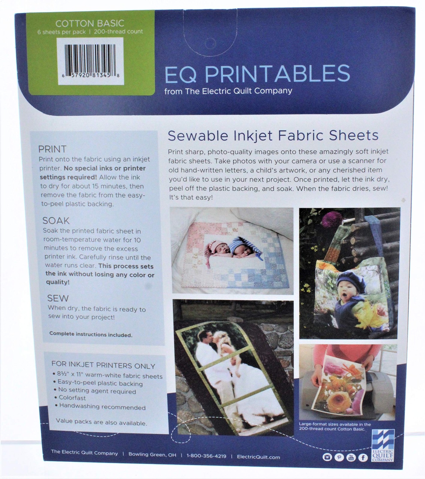 EQ Printables White Inkjet Fabric Sheets For Home Computer Crafting