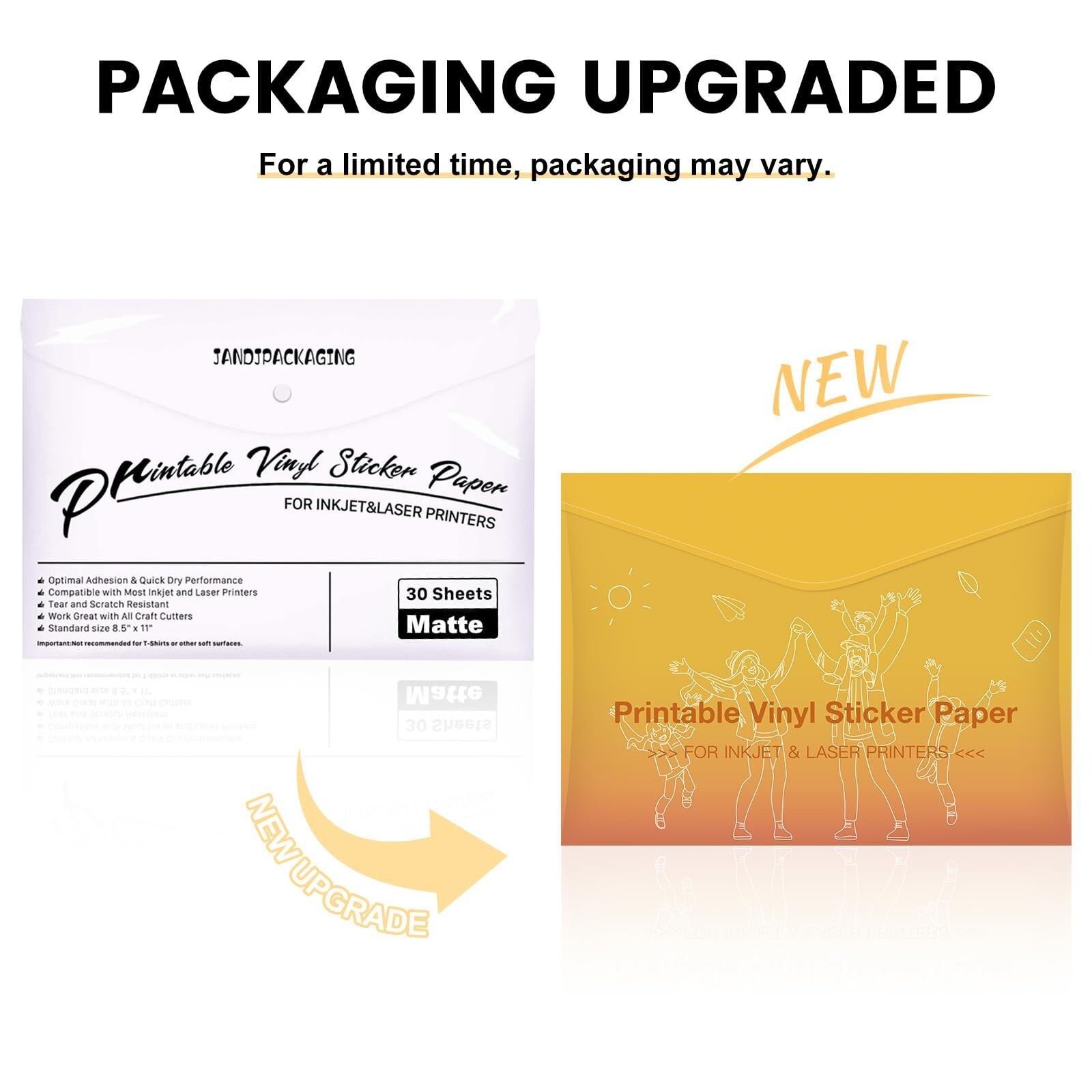 JANDJPACKAGING Printable Vinyl for Inkjet Printer – 30 Pack Printable Vinyl S…