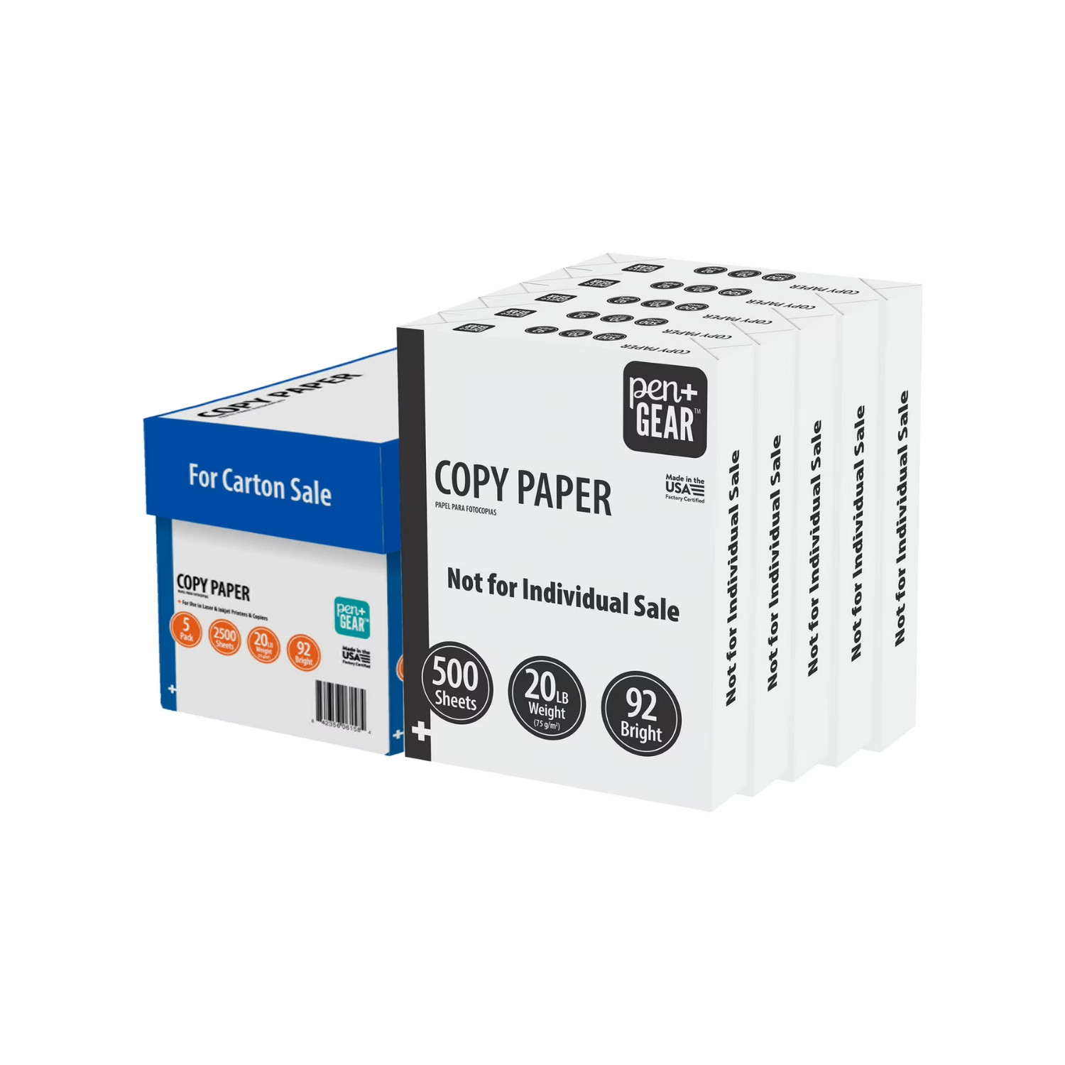 Pen Gear Copy Paper 8.5 x 11 20 lb White 5 Ream Case 2500 Sheets