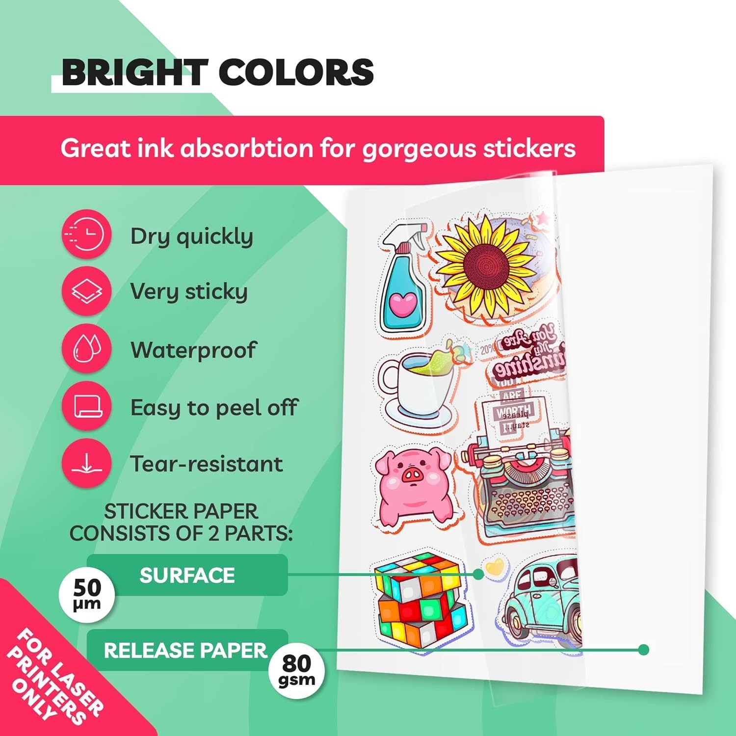 Biodegradable Clear Sticker Paper 20 Sheets 8.5 x 11 Inch Durable for Crafting