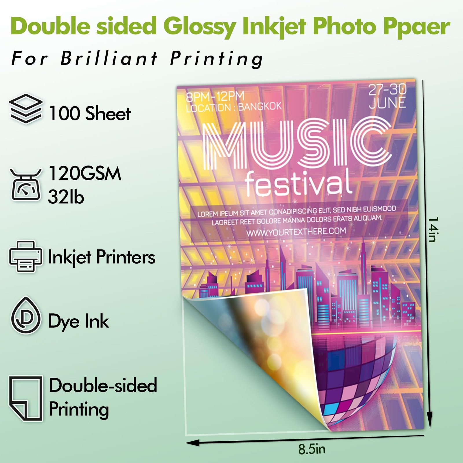 100 Sheets Koala Double Side Thin Glossy Photo Paper 8.5×14 Inch Legal 120GSM