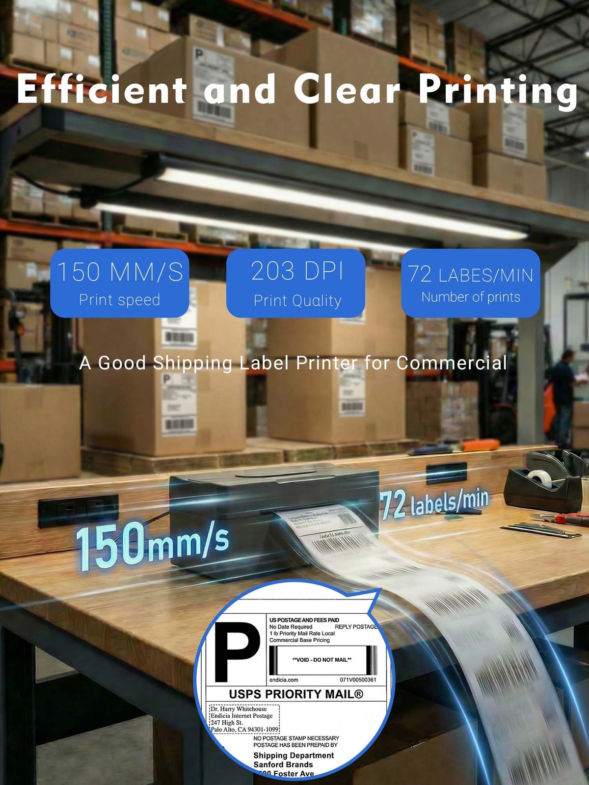 Forc Bluetooth Thermal Shipping Label Printer, 7.09*3.07*2.95 inches, Black