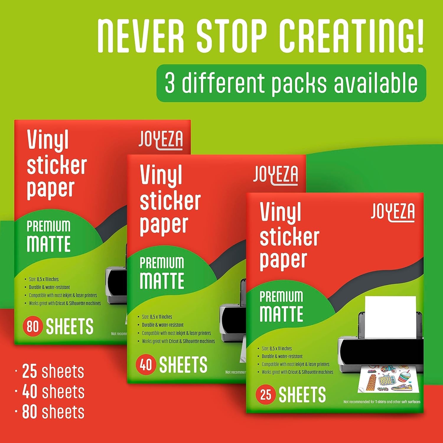 Printable Vinyl Sticker Paper for Inkjet Printer – 25 Sheets Matte White Wate…