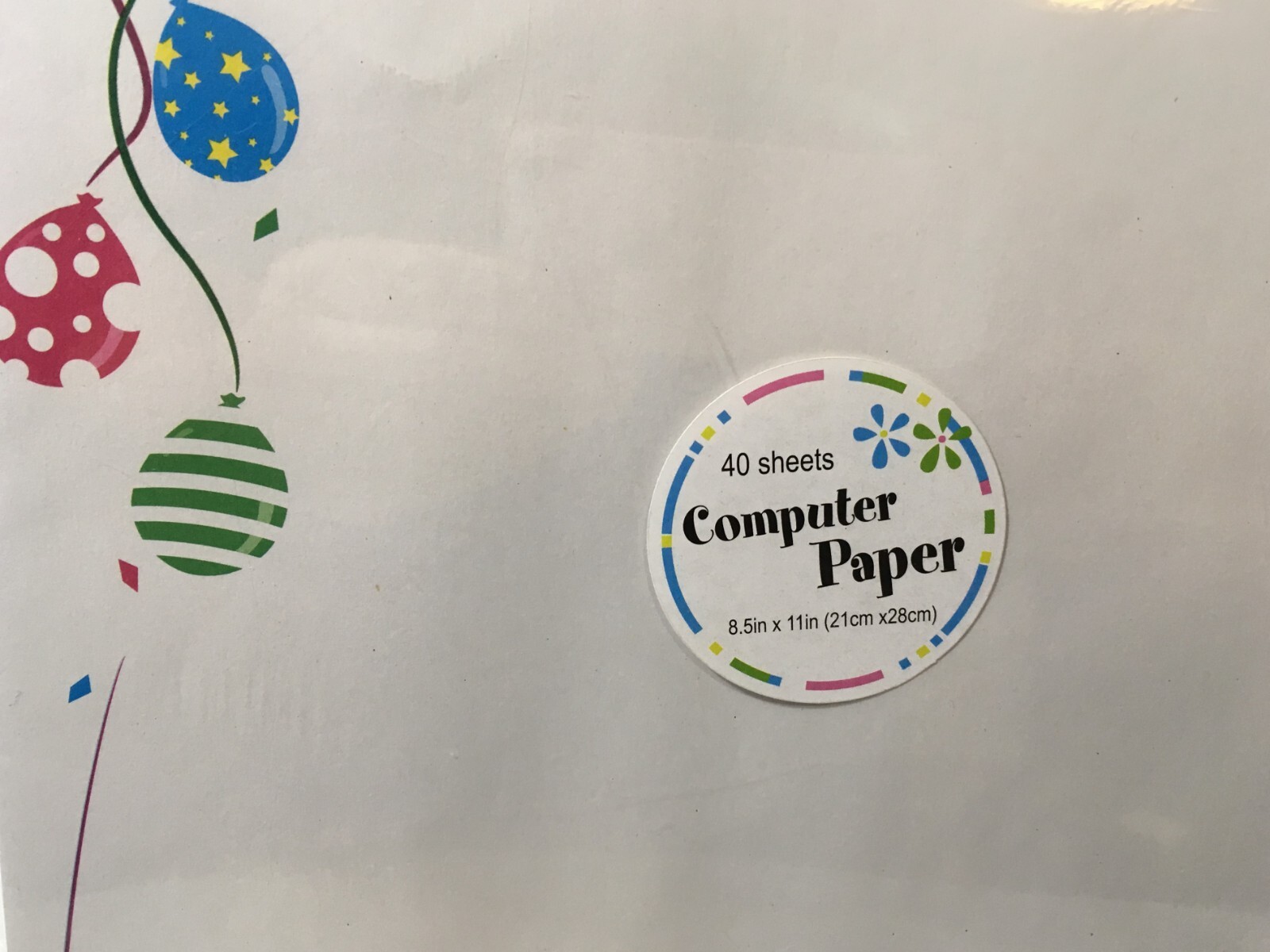 COMPUTER PAPER / BALLOON THEME / 40 SHEETS / GREENBRIER / NEW
