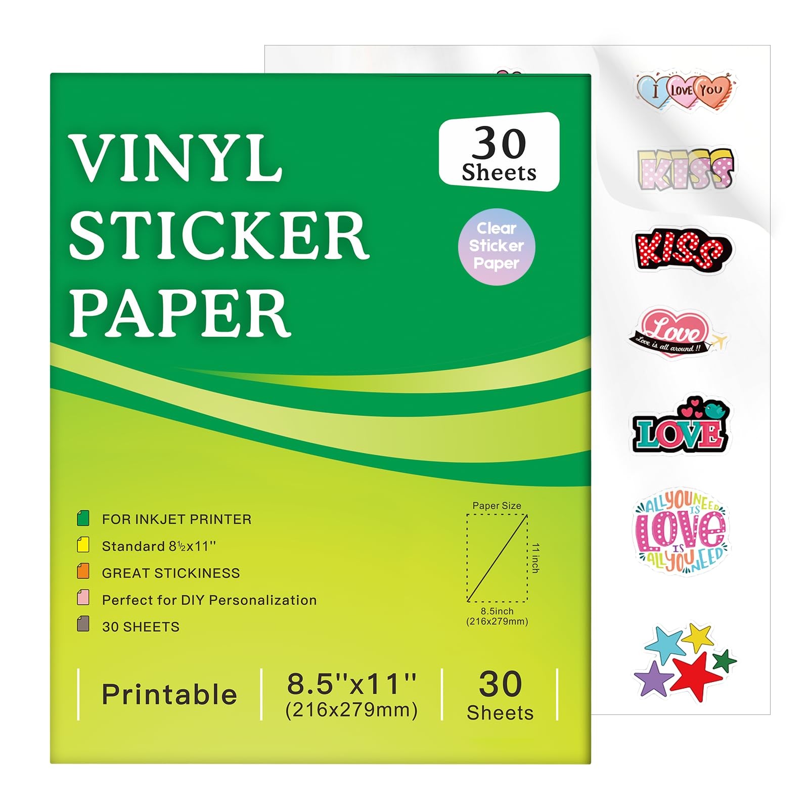 30 Sheets Waterproof Clear Sticker Paper for Inkjet